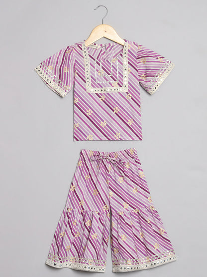 Straight Style Cotton Fabric Purple Color Kurti And Sharara