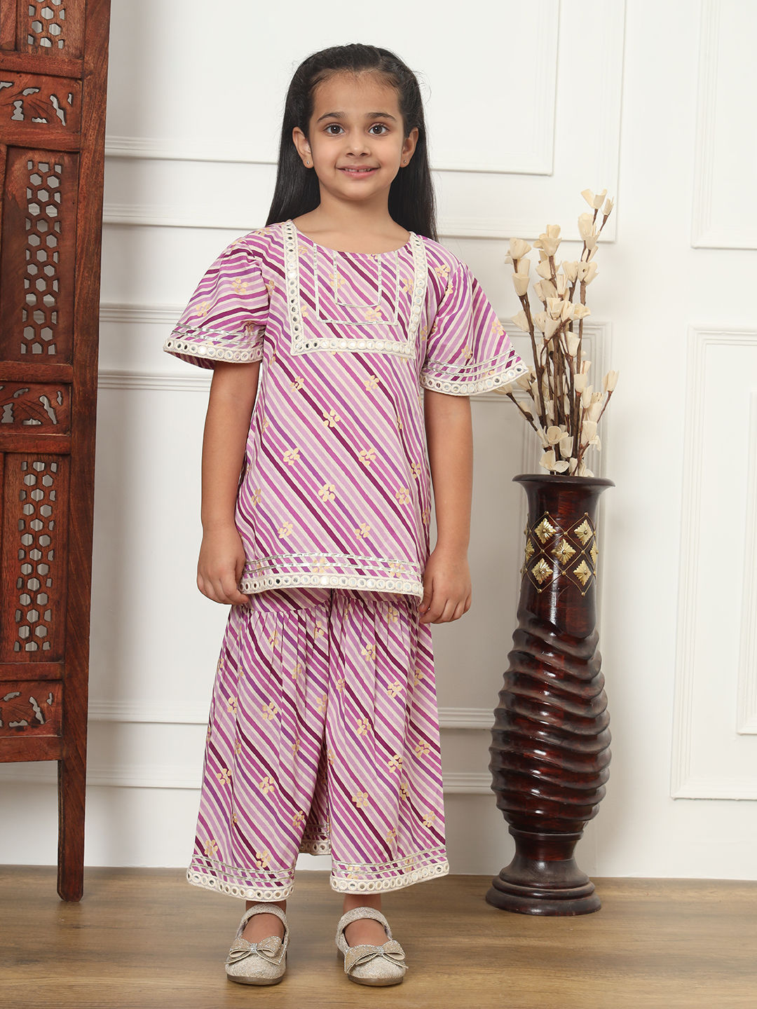 Straight Style Cotton Fabric Purple Color Kurti And Sharara