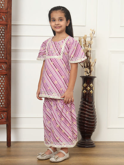 Straight Style Cotton Fabric Purple Color Kurti And Sharara
