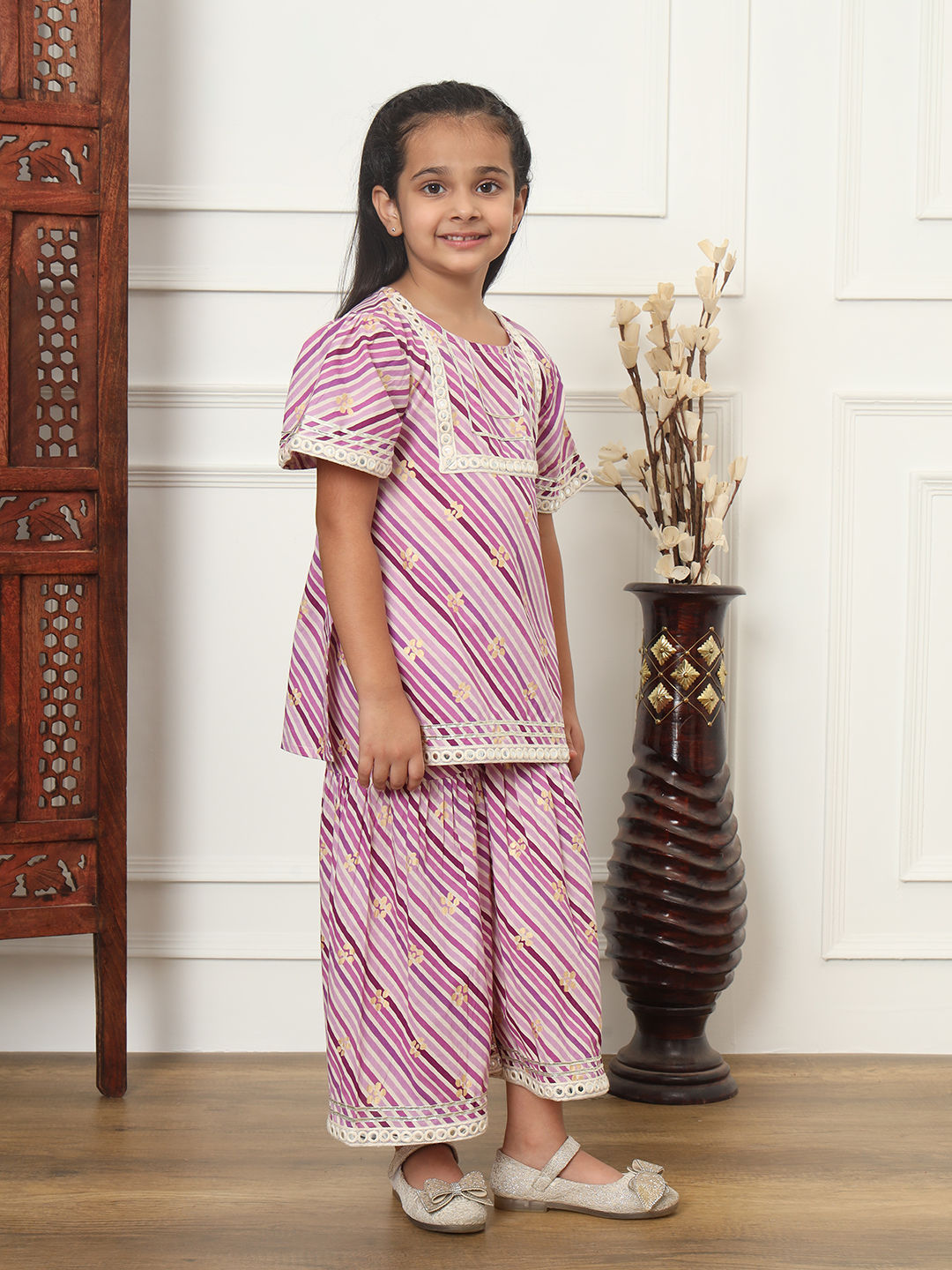 Straight Style Cotton Fabric Purple Color Kurti And Sharara
