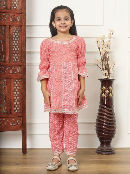 Anarkali Style Cotton Fabric Pink Color Kurti With Pyjama