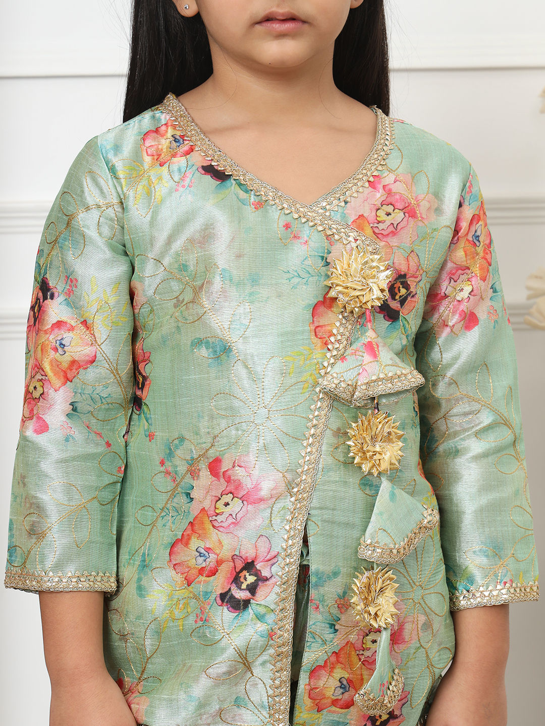 A Line Style Art Silk Fabric Sea Green Color Kurti With Sharara