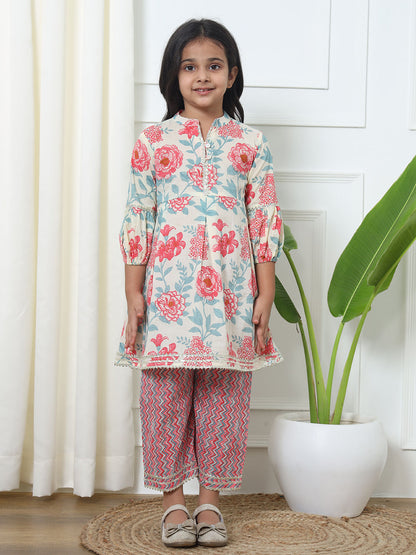 Frock Style Cotton Fabric Pink Color Kurti With Palazzo