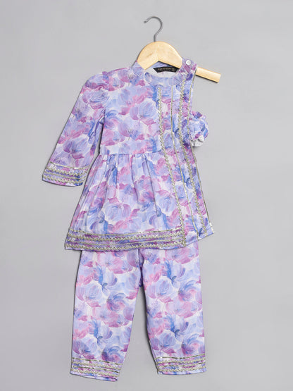 Frock Style Chinnon Fabric Blue Color Kurti With Pyjama