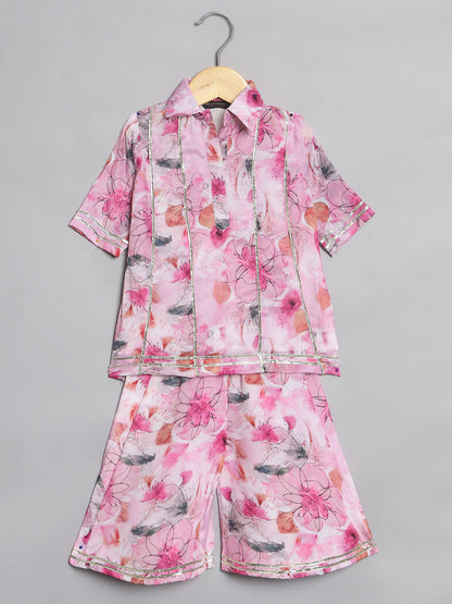 A Line Style Chinnon Fabric Pink Color Kurti With Palazzo