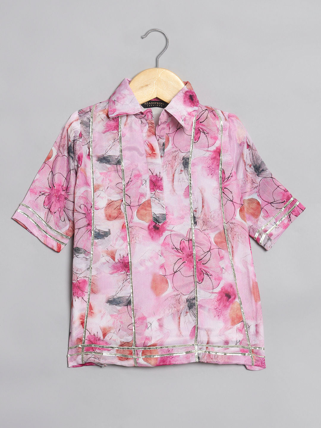A Line Style Chinnon Fabric Pink Color Kurti With Palazzo