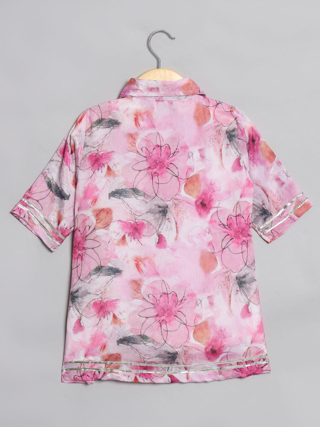 A Line Style Chinnon Fabric Pink Color Kurti With Palazzo