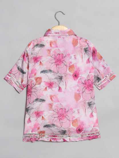 A Line Style Chinnon Fabric Pink Color Kurti With Palazzo