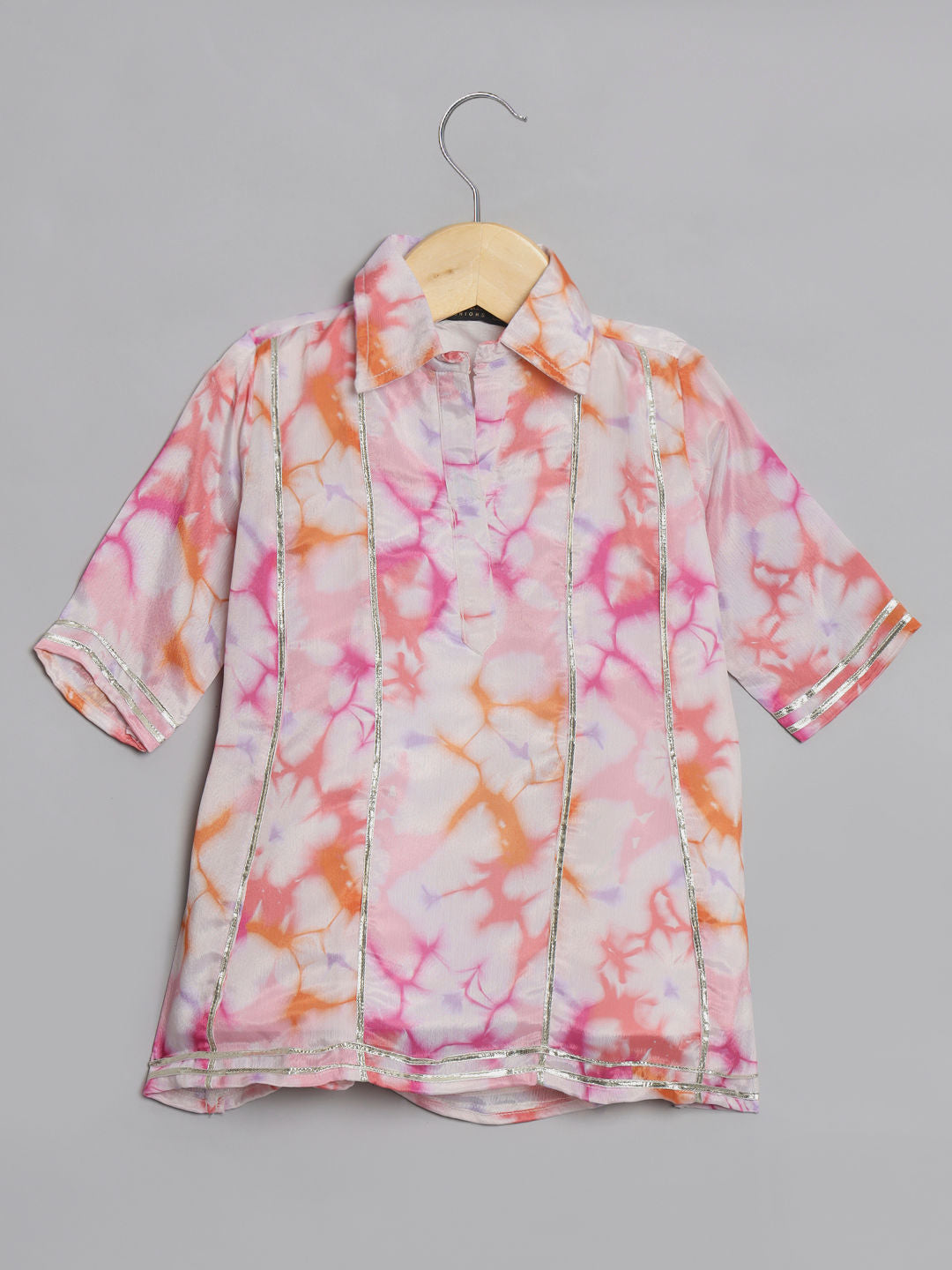 A Line Style Chinnon Fabric Peach Color Kurti With Palazzo