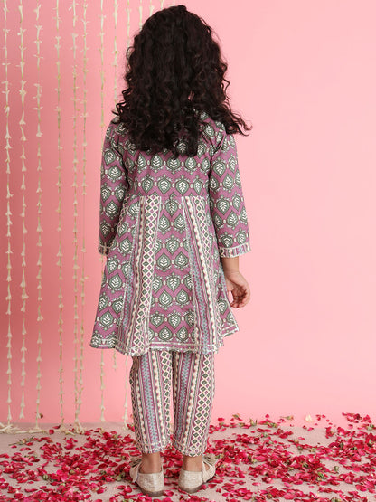 Frock Style Cotton Fabric Purple Color Kurti And Palazzo
