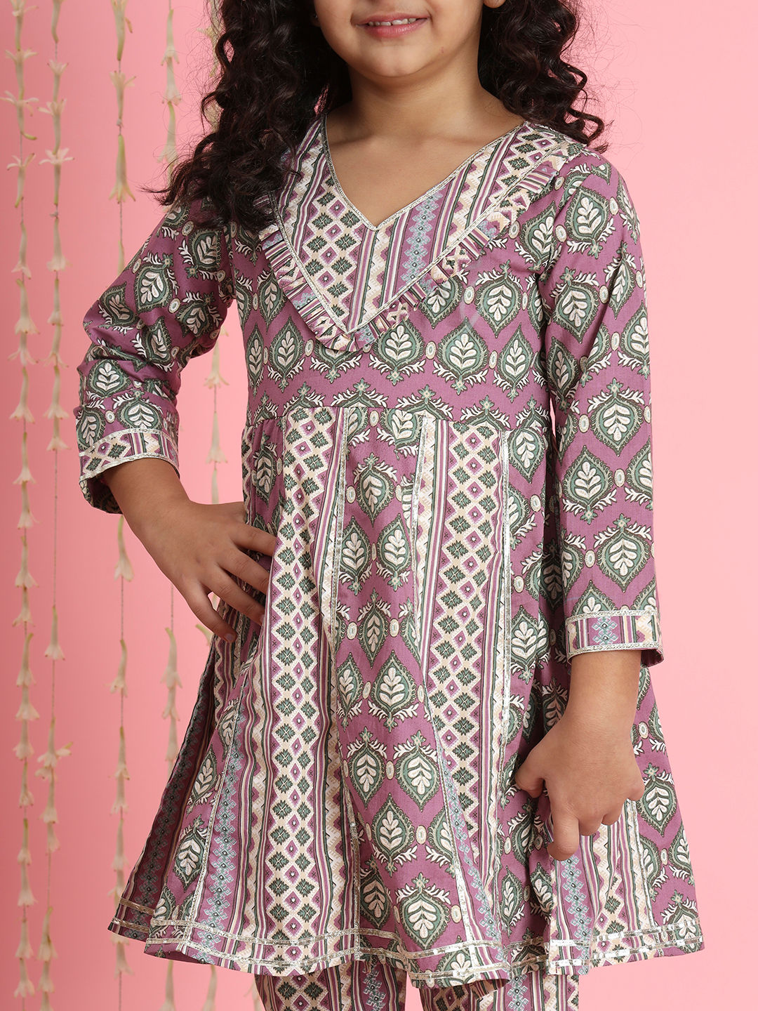 Frock Style Cotton Fabric Purple Color Kurti And Palazzo