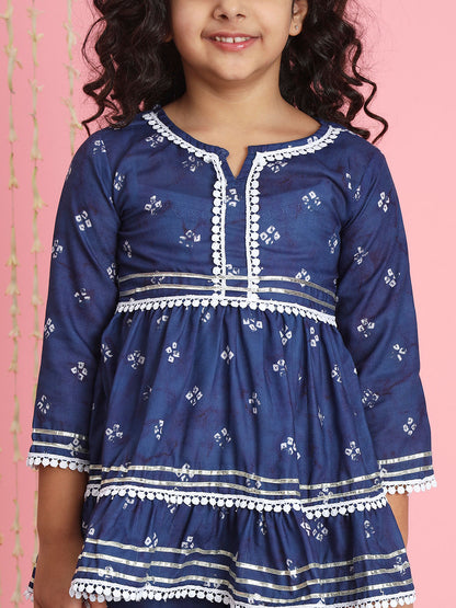 Frock Style Cotton Fabric Blue Color Kurti And Sharara