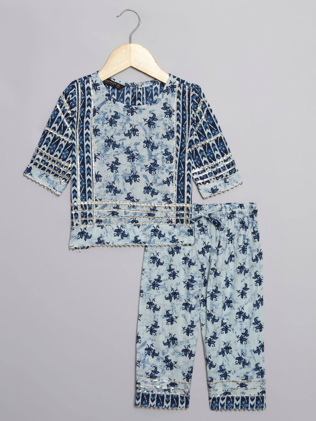 Straight Style Cotton Fabric Blue Color Kurti And Pyjama