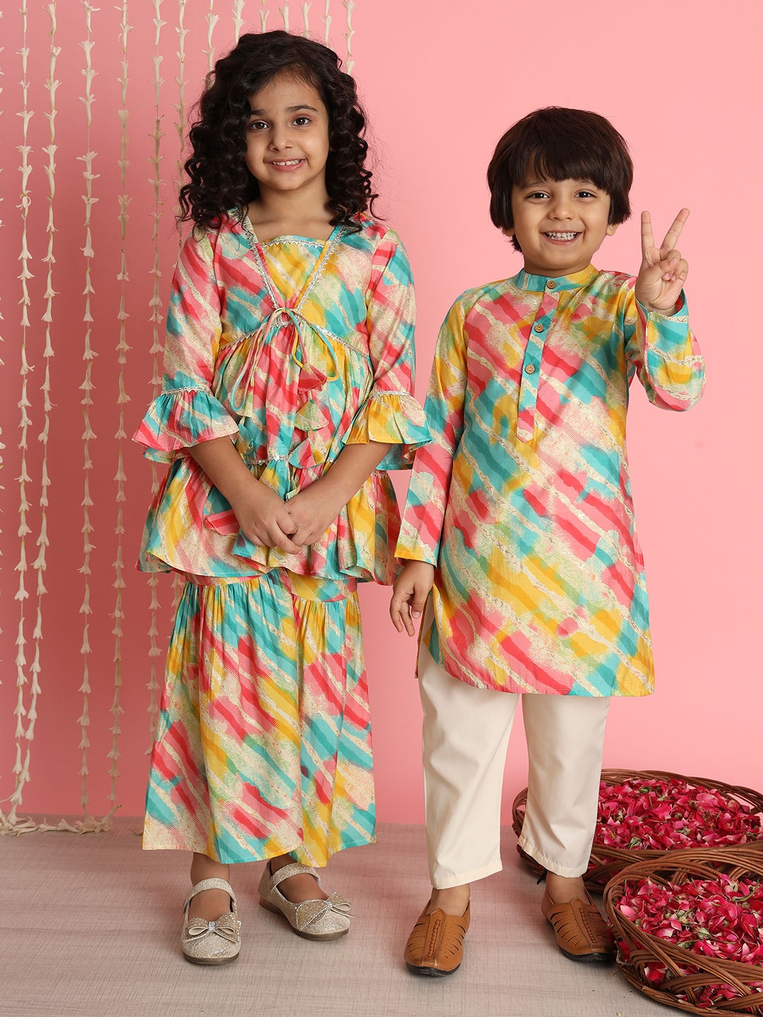 Frock Style Cotton Fabric Yellow Color Kurti And Sharara