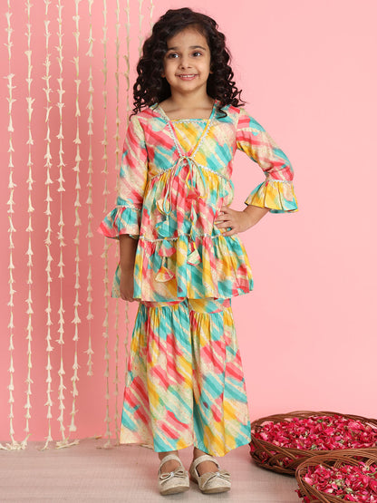 Frock Style Cotton Fabric Yellow Color Kurti And Sharara