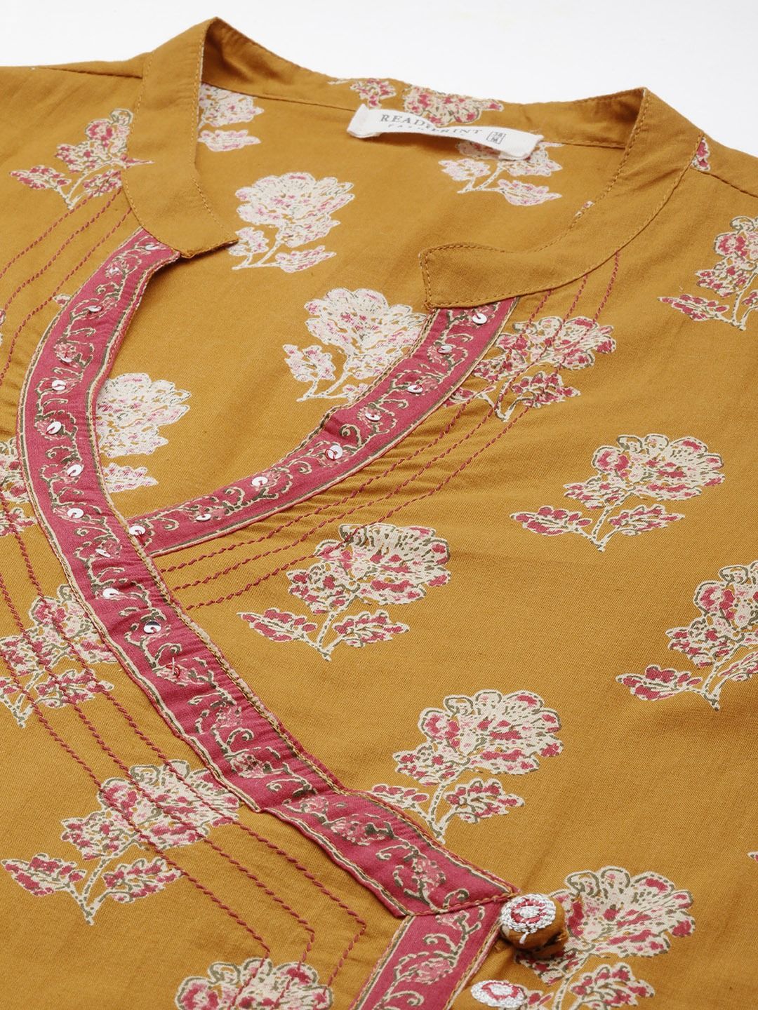 A-Line Style Cotton Fabric Mustard Color Kurti And Bottom & Dupatta