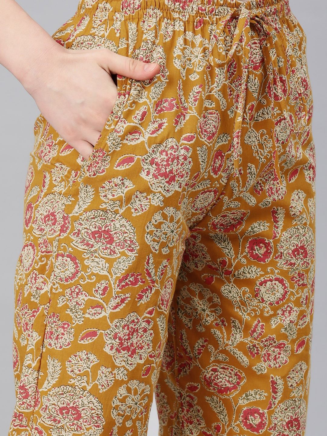 A-Line Style Cotton Fabric Mustard Color Kurti And Bottom & Dupatta