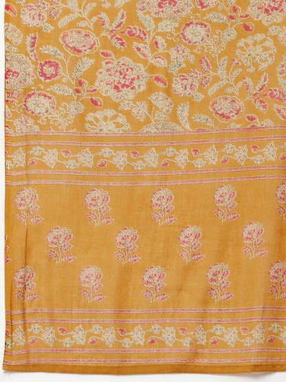 A-Line Style Cotton Fabric Mustard Color Kurti And Bottom & Dupatta