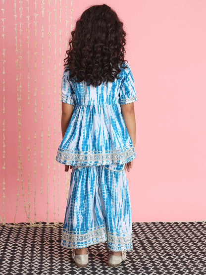 Frock Style Silk Fabric Blue Color Kurti And Sharara