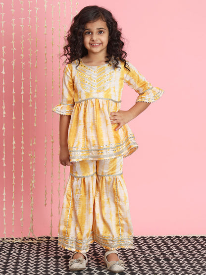 Frock Style Silk Fabric Yellow Color Kurti And Sharara