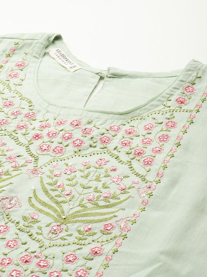 Straight Style Cotton Fabric Green Color Kurti Bottom