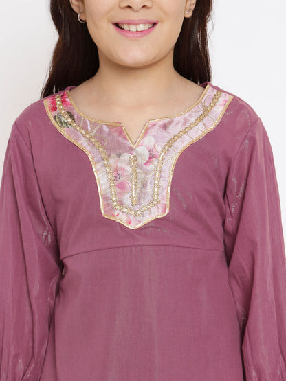 A Line Style Cotton Fabric Mauve Color Kurti And Sharara