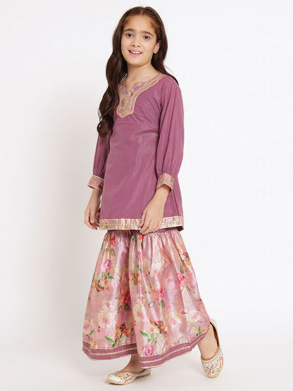 A Line Style Cotton Fabric Mauve Color Kurti And Sharara