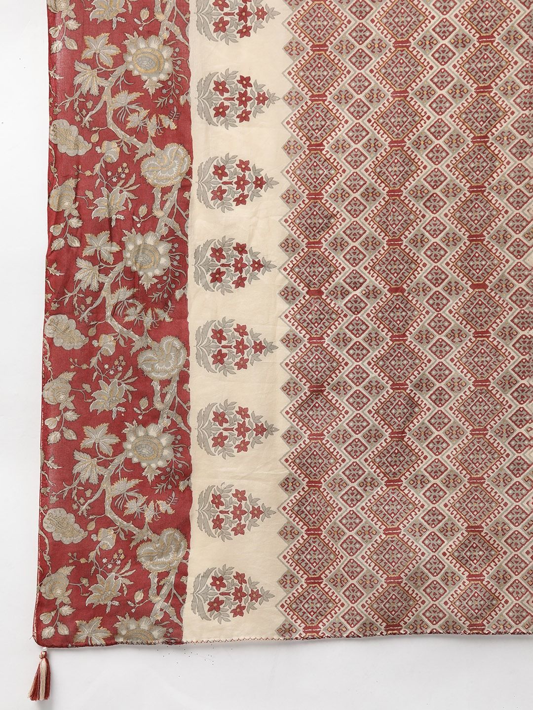 Anarkali Style Cotton Fabric Maroon Color Kurti And Bottom & Dupatta