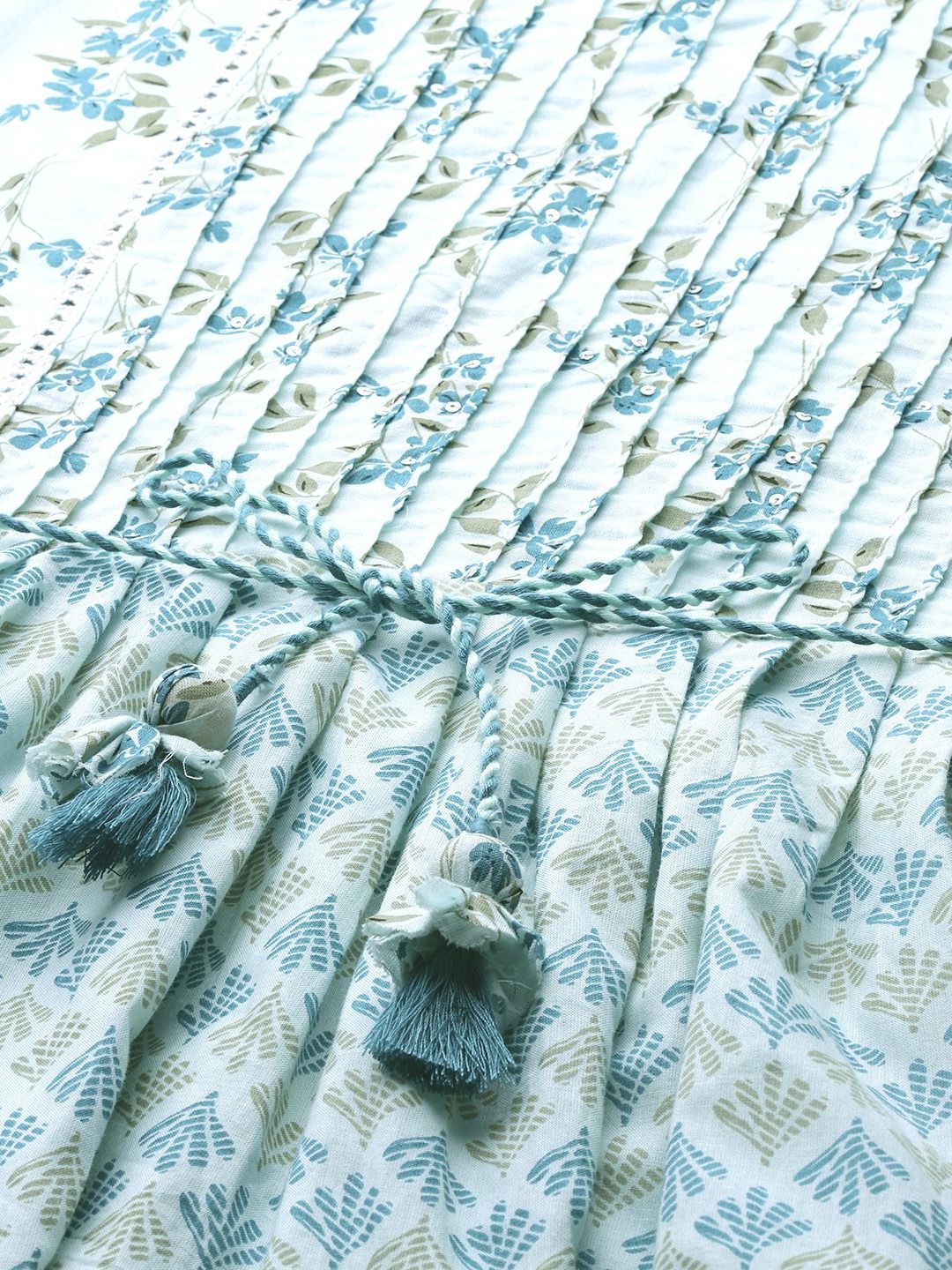 Anarkali Style Cotton Fabric Blue Color Kurti And Bottom & Dupatta
