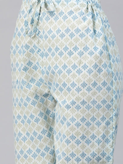 Anarkali Style Cotton Fabric Blue Color Kurti And Bottom & Dupatta