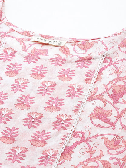 Anarkali Style Cotton Fabric Pink Color Kurti And Bottom & Dupatta