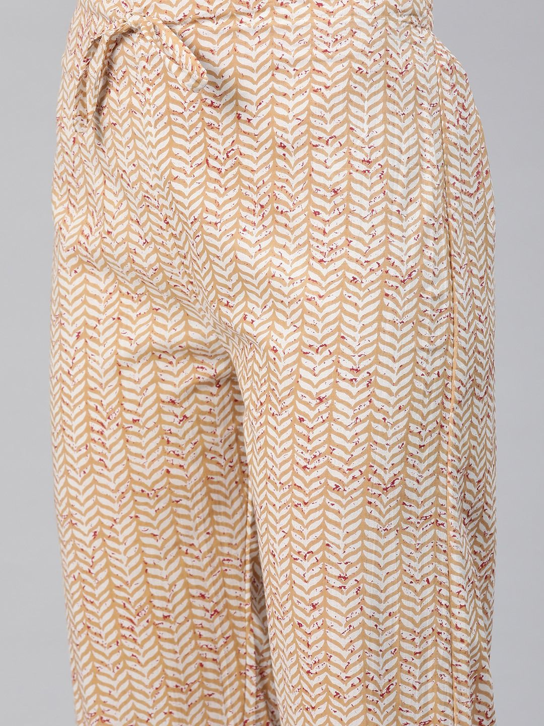 Anarkali Style Cotton Fabric Beige Color Kurti And Bottom & Dupatta