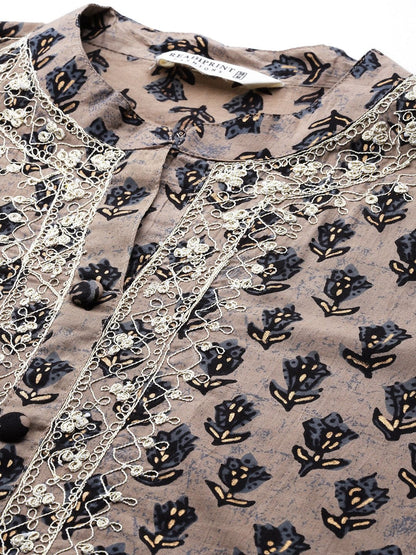 Straight Style Cotton Fabric Black Color Kurti Bottom & Dupatta