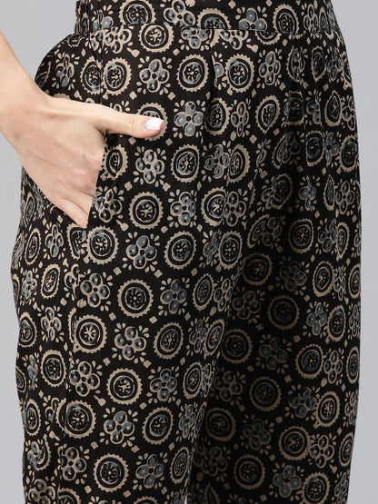 Straight Style Cotton Fabric Black Color Kurti Bottom & Dupatta