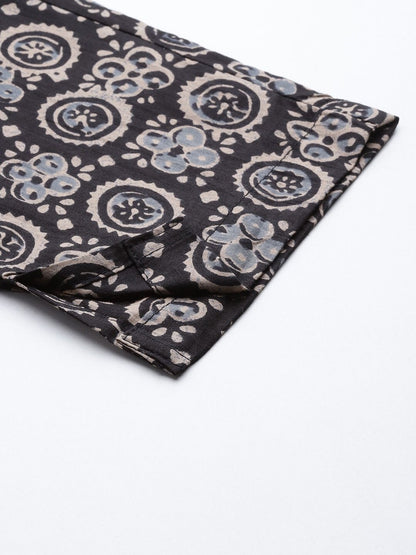Straight Style Cotton Fabric Black Color Kurti Bottom & Dupatta