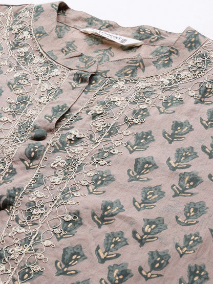 Straight Style Cotton Fabric Green Color Kurti Bottom & Dupatta