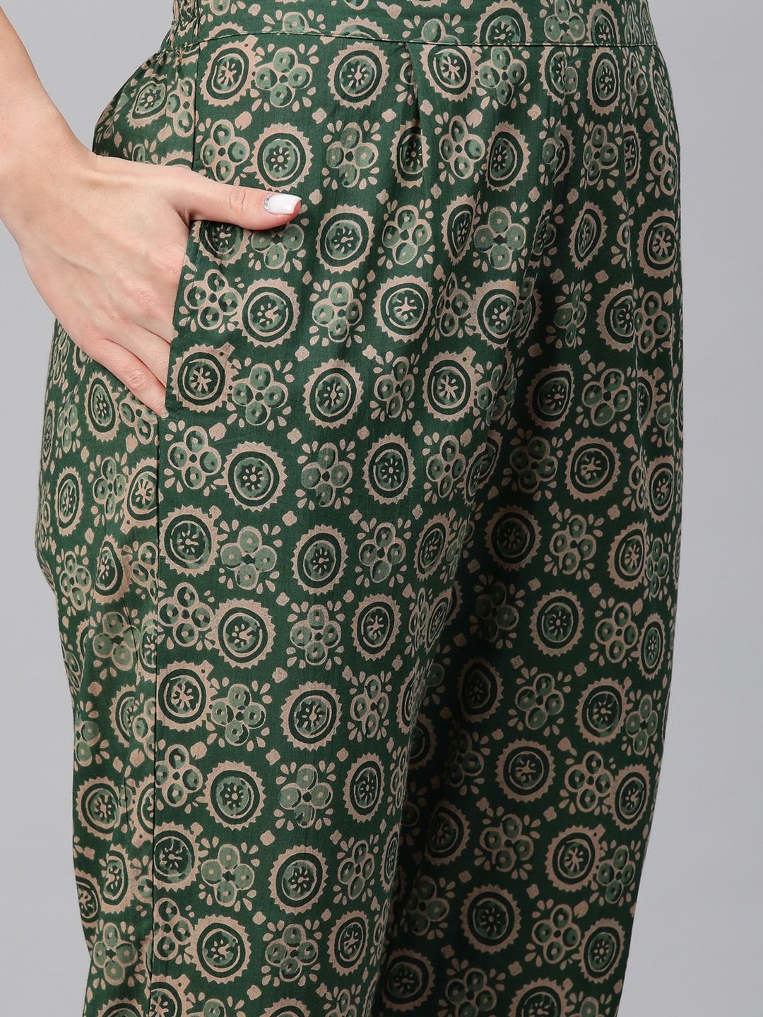 Straight Style Cotton Fabric Green Color Kurti Bottom & Dupatta