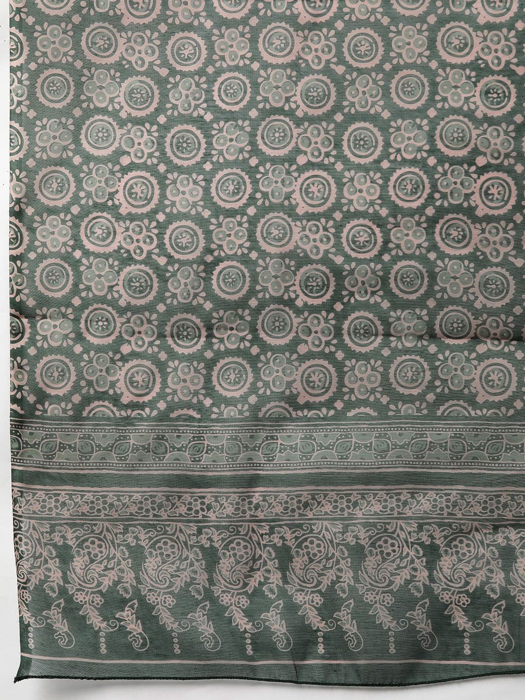 Straight Style Cotton Fabric Green Color Kurti Bottom & Dupatta