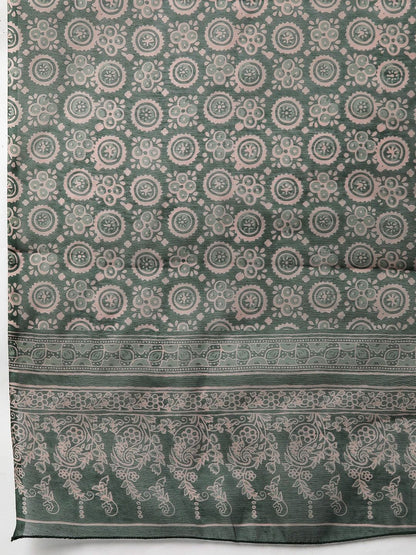 Straight Style Cotton Fabric Green Color Kurti Bottom & Dupatta