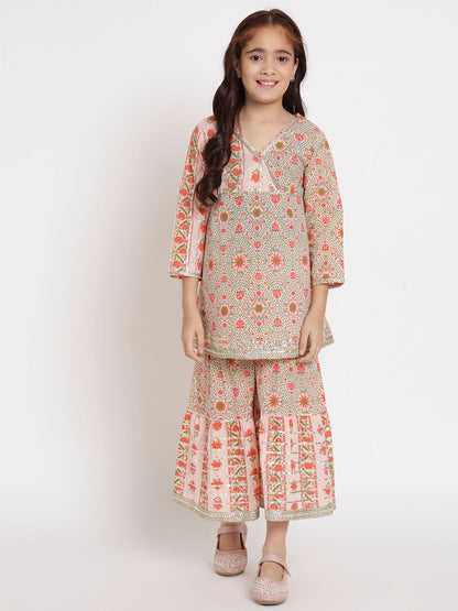 Frock Style Cotton Fabric Pink Color Kurti And Sharara
