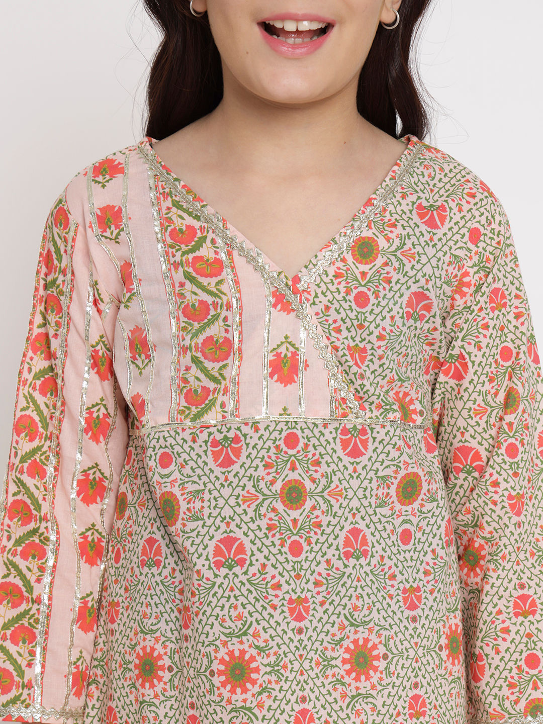 Frock Style Cotton Fabric Pink Color Kurti And Sharara