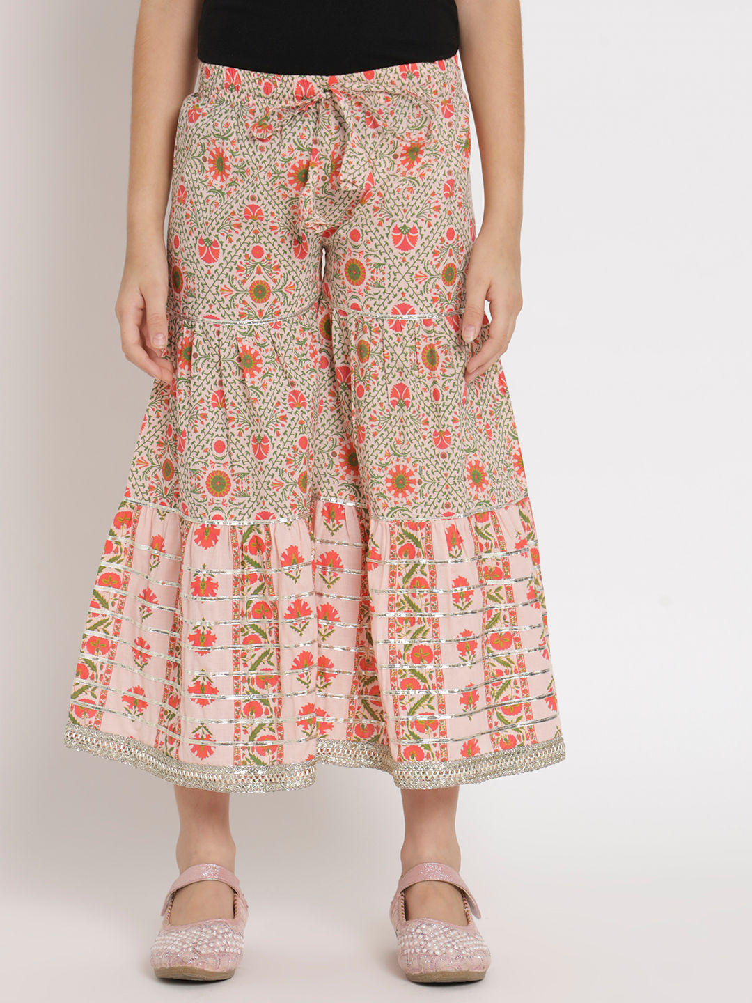 Frock Style Cotton Fabric Pink Color Kurti And Sharara