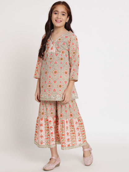 Frock Style Cotton Fabric Pink Color Kurti And Sharara
