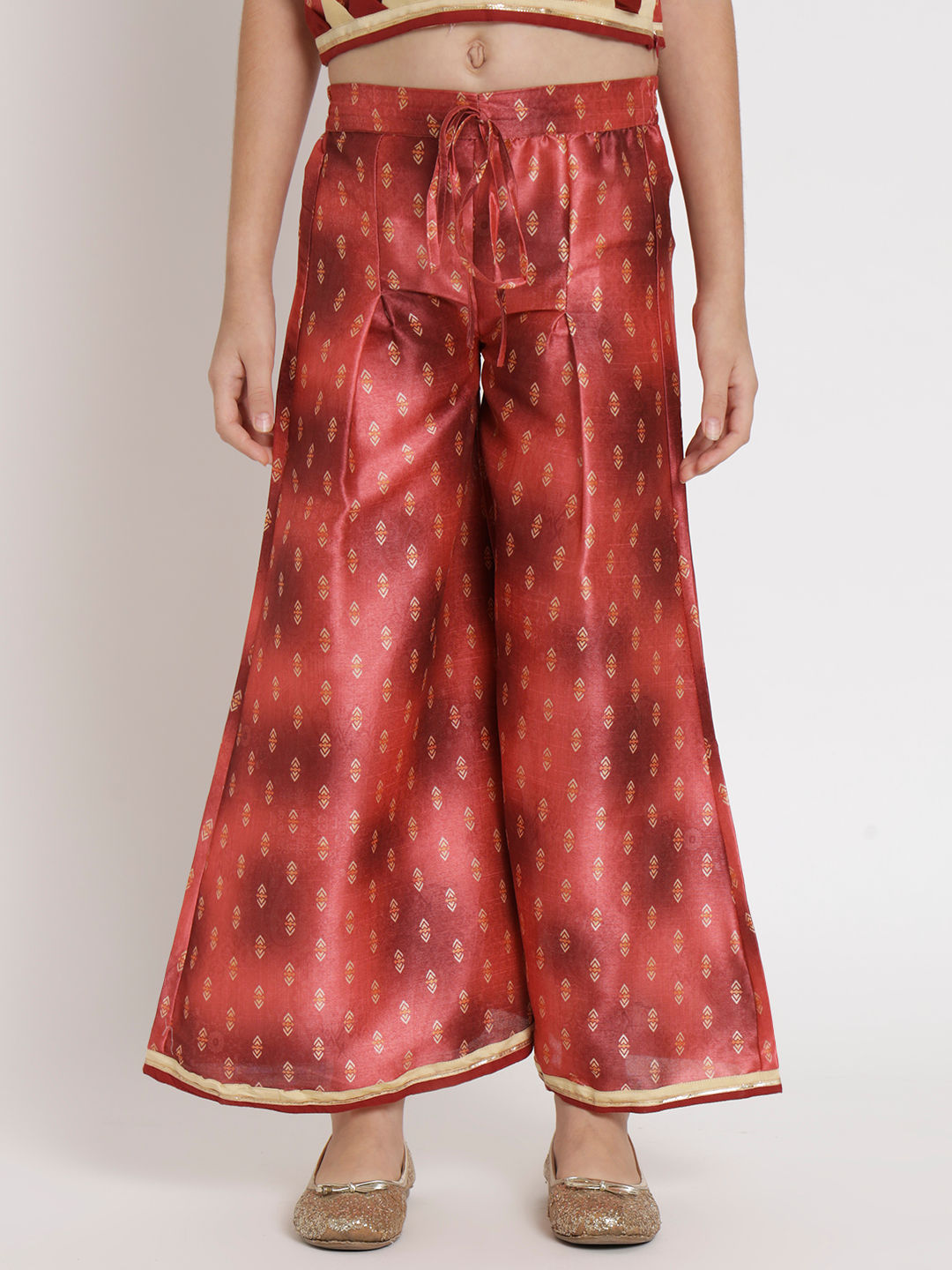 Straight Style Chanderi Fabric Rust Color Top And Palazzo