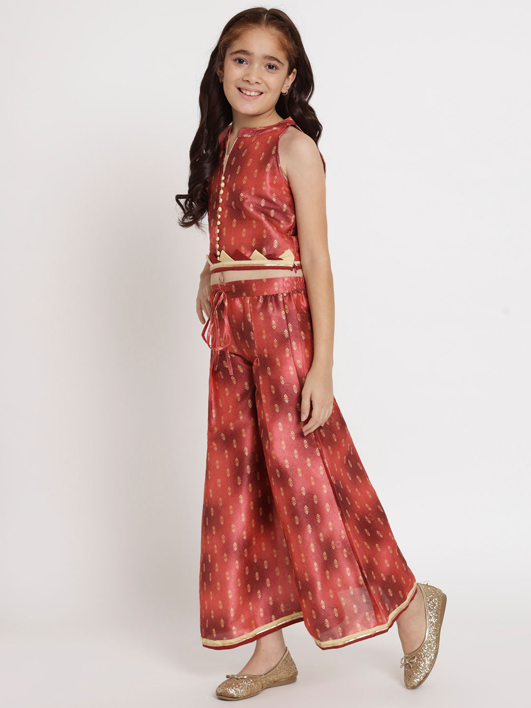 Straight Style Chanderi Fabric Rust Color Top And Palazzo