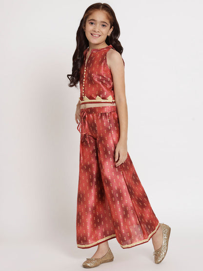 Straight Style Chanderi Fabric Rust Color Top And Palazzo