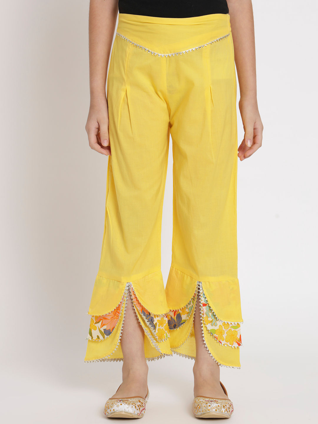 Straight Style Cotton Fabric Yellow And Orange Color Top And Palazzo