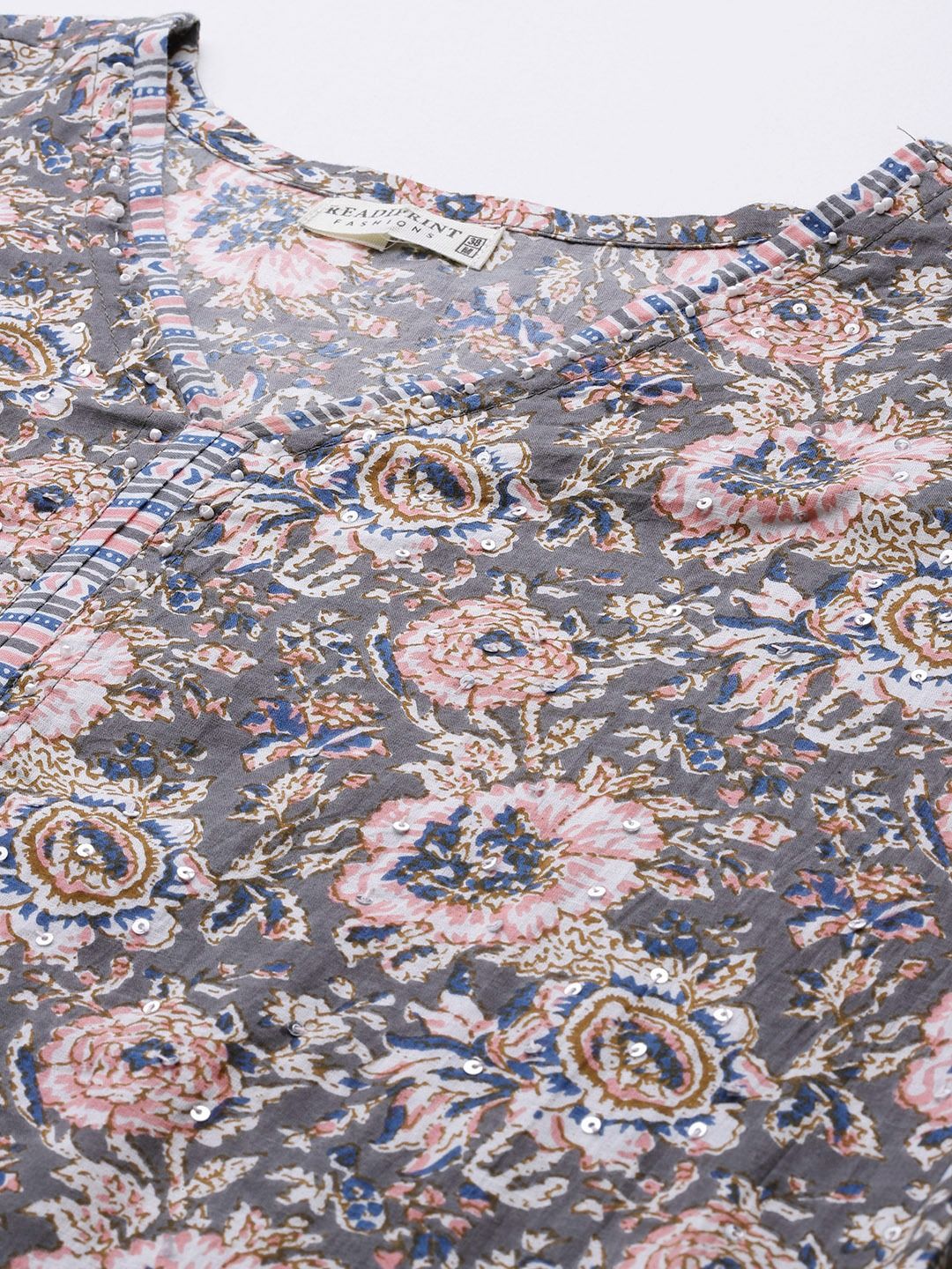 Straight Style Cotton Fabric Grey Color Kurti Bottom & Dupatta