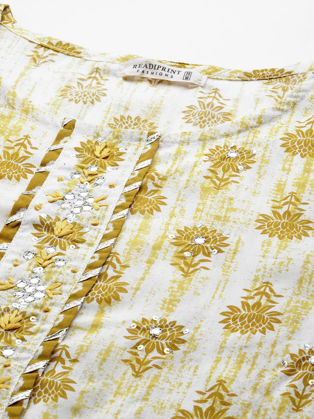 Straight Style Cotton Fabric Mustard Color Printed Kurti And Bottom With Dupatta