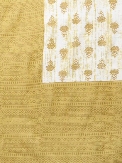 Straight Style Cotton Fabric Mustard Color Printed Kurti And Bottom With Dupatta